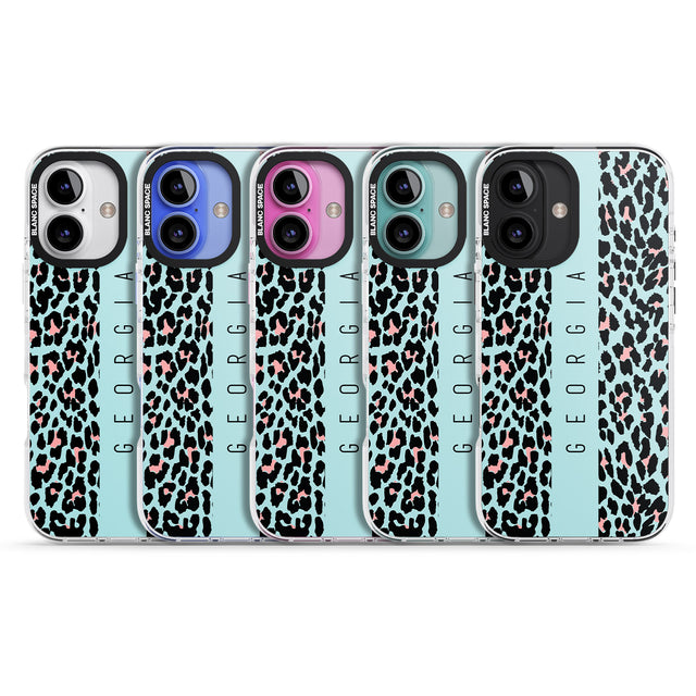 iPhone 16 Pro Max Personalised Blue Leopard Spots Black Impact Phone Case