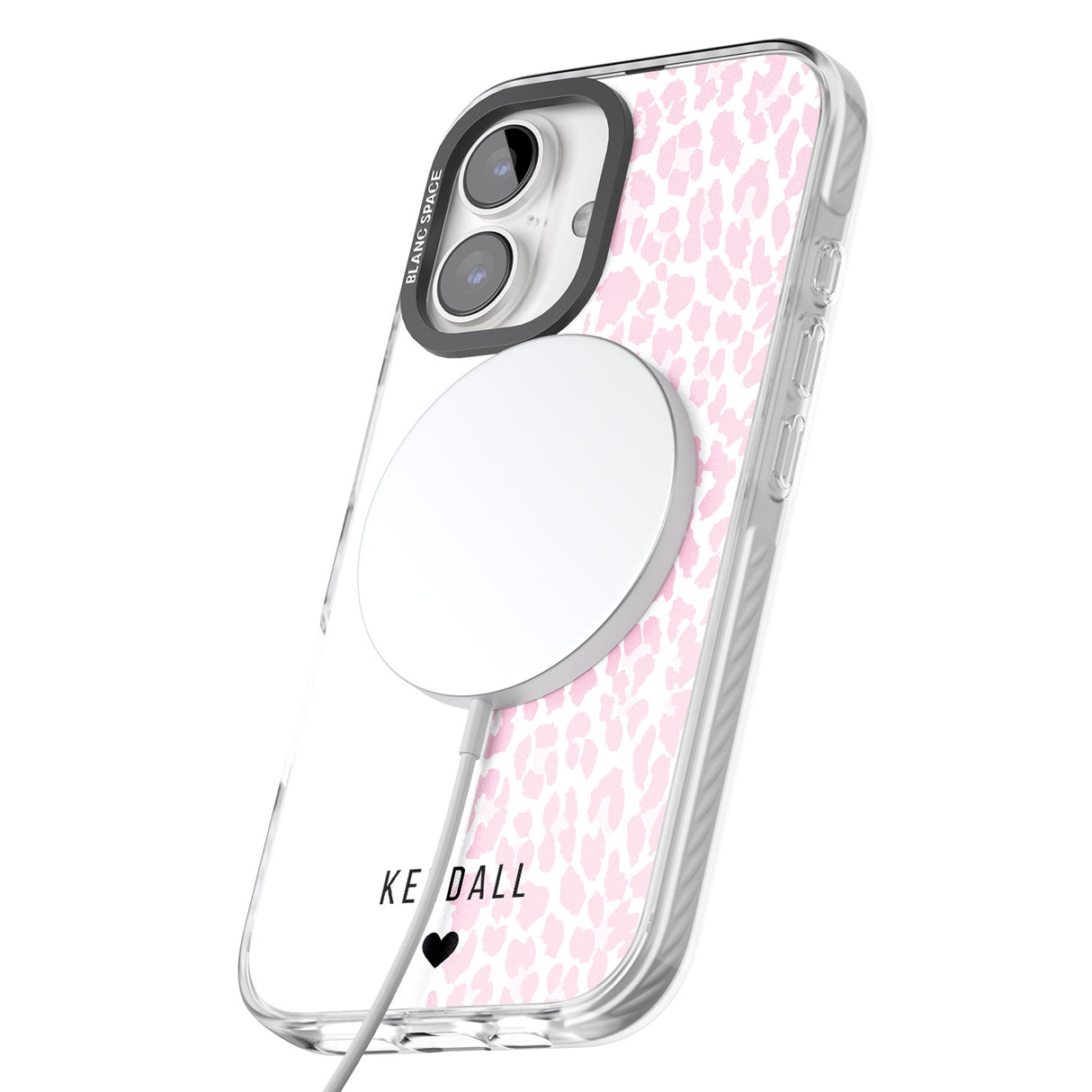 iPhone 16 Pro Max Personalised Pink & White Leopard Spots Black Impact Phone Case