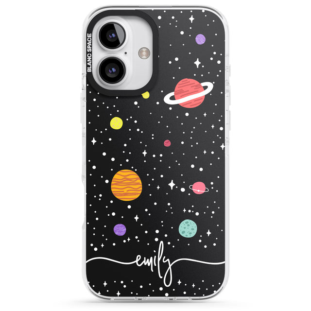 iPhone 16 Pro Max Personalised Cute Cartoon Planets Black Impact Phone Case