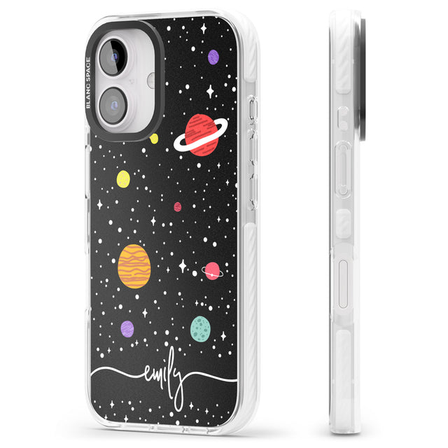 iPhone 16 Pro Max Personalised Cute Cartoon Planets Black Impact Phone Case