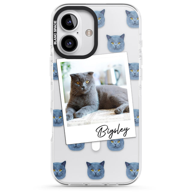 iPhone 16 Pro Max Personalised English Blue Cat Photo Black Impact Phone Case