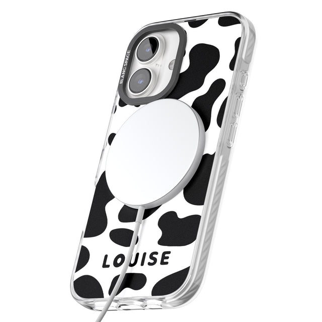 iPhone 16 Pro Max Personalised Cow Print Black Impact Phone Case