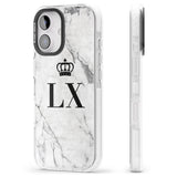 iPhone 16 Pro Max Personalised Initials with Crown on White Marble Black Impact Phone Case