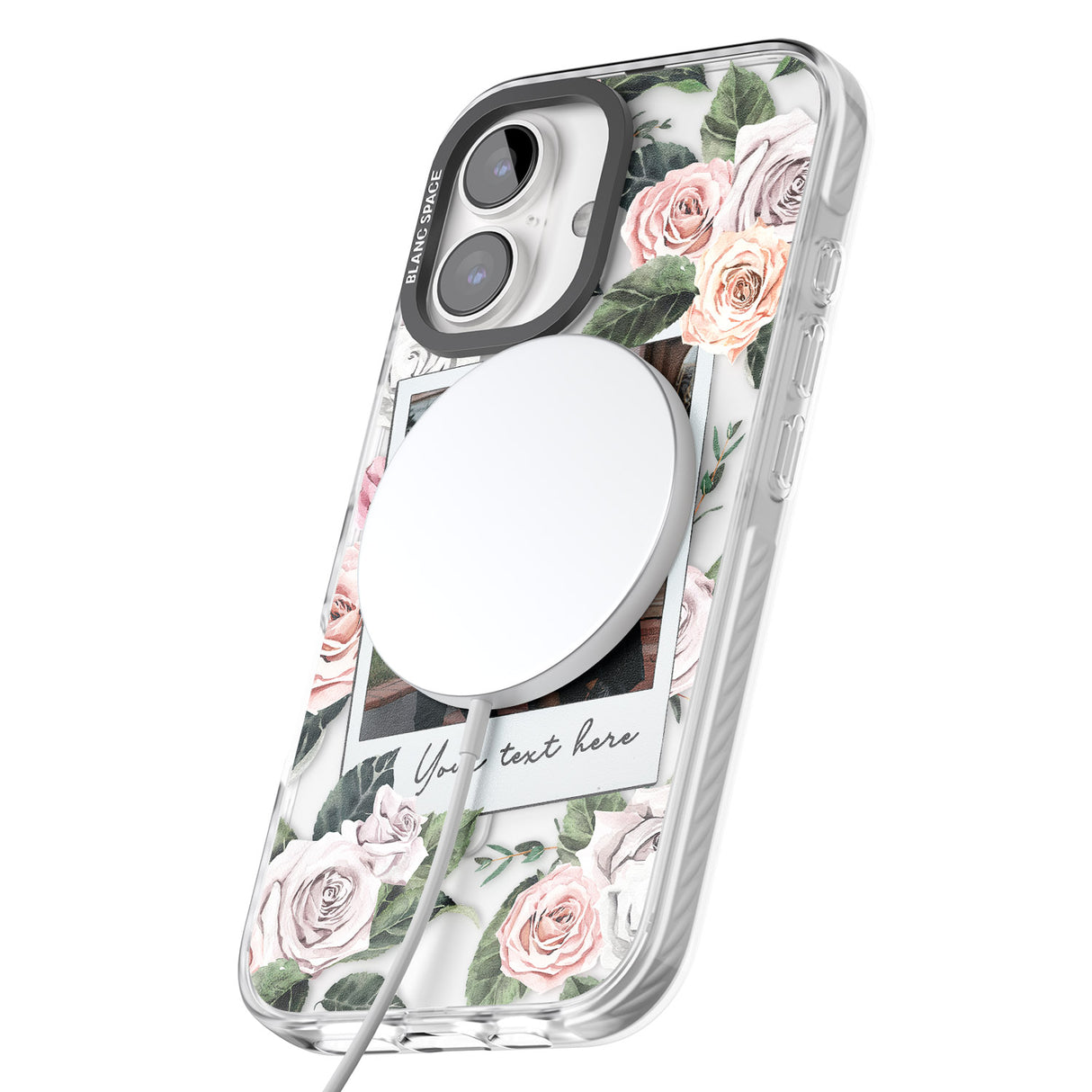 iPhone 16 Pro Max Personalised Floral Instant Film Photo Black Impact Phone Case