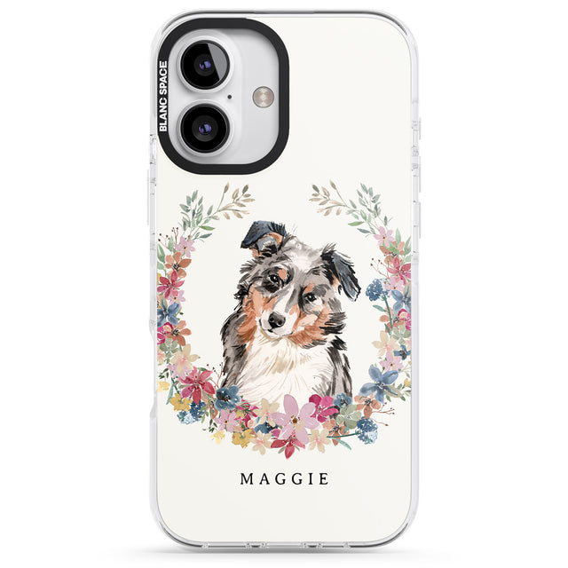 iPhone 16 Pro Max Personalised Australian Shepherd Watercolour Dog Portrait Black Impact Phone Case