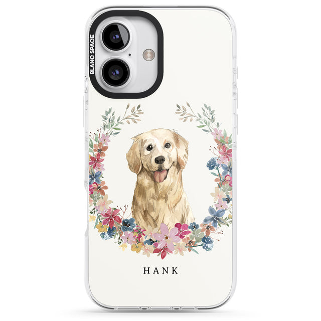 iPhone 16 Pro Max Personalised Golden Retriever - Watercolour Dog Portrait Black Impact Phone Case