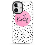 iPhone 16 Pro Max Personalised Pink Circle & Dots Black Impact Phone Case