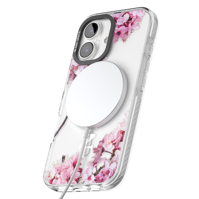 iPhone 16 Pro Max Personalised Cherry Blossoms with Text Black Impact Phone Case