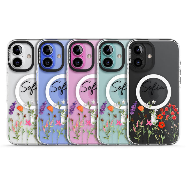 Personalised Spring Wildflowers Impact Magsafe Phone Case for iPhone 16, iPhone 16 Plus