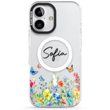 Personalised Buterflies & Wildflowers Impact Magsafe Phone Case for iPhone 16, iPhone 16 Plus