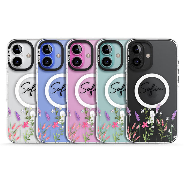 Personalised Lavender Wildflowers Impact Magsafe Phone Case for iPhone 16, iPhone 16 Plus