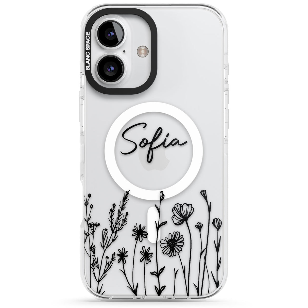 Personalised Black Wildflowers Impact Magsafe Phone Case for iPhone 16, iPhone 16 Plus