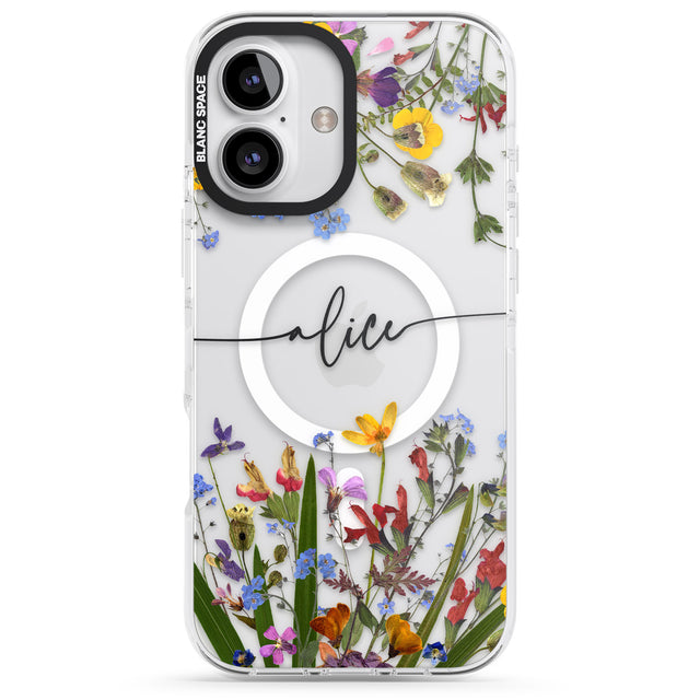 iPhone 16 Pro Max Personalised Wildflower Floral Black Impact Phone Case