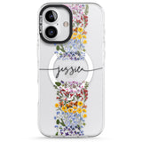 iPhone 16 Pro Max Personalised Wildflower Floral Stripe Personalised Black Impact Phone Case