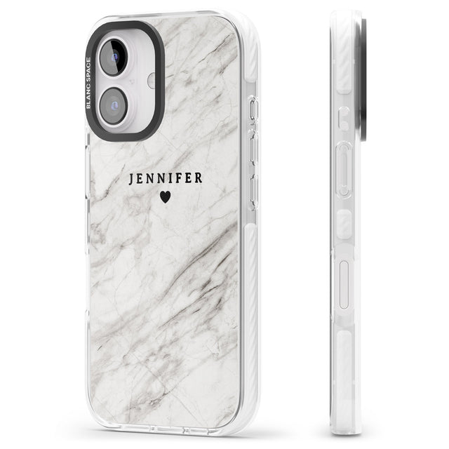 iPhone 16 Pro Max Personalised Light Grey & White Marble Texture Black Impact Phone Case