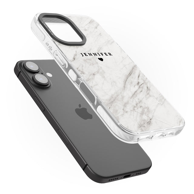 iPhone 16 Pro Max Personalised Light Grey & White Marble Texture Black Impact Phone Case