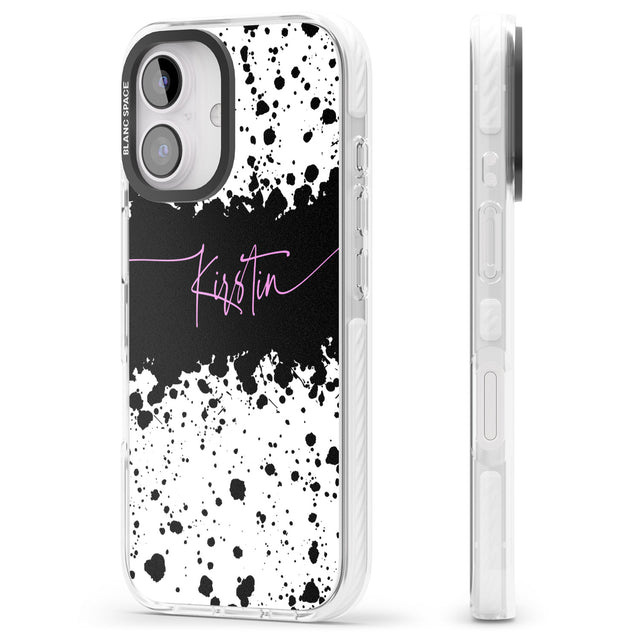 iPhone 16 Pro Max Personalised Black & White Paint Splatters Black Impact Phone Case