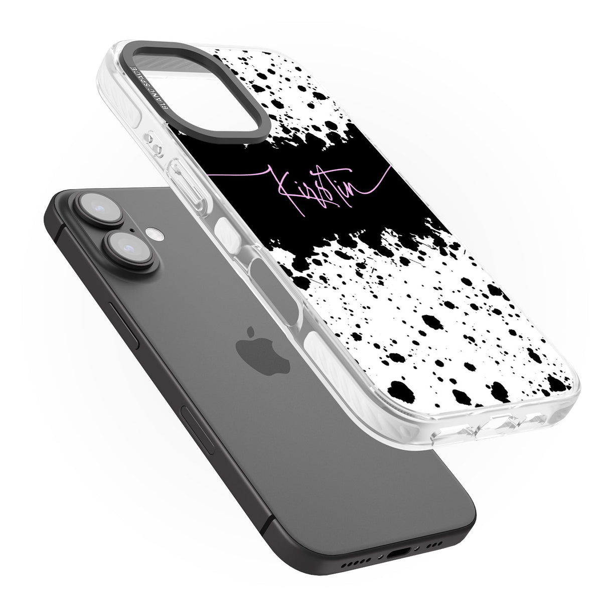 iPhone 16 Pro Max Personalised Black & White Paint Splatters Black Impact Phone Case