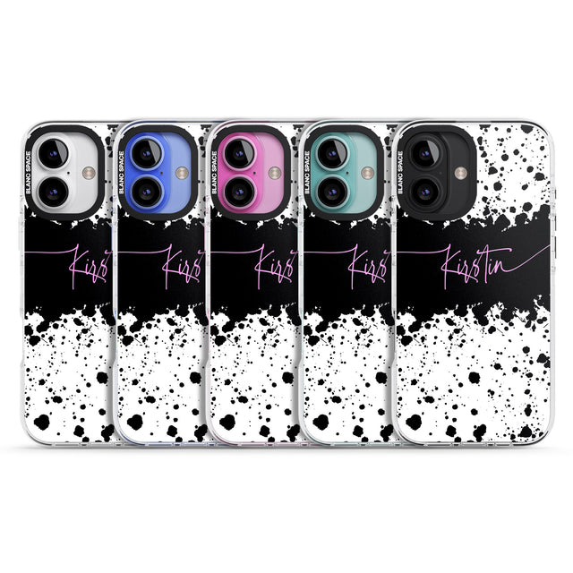 iPhone 16 Pro Max Personalised Black & White Paint Splatters Black Impact Phone Case