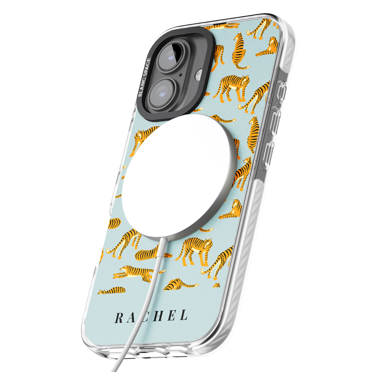 iPhone 16 Pro Max Personalised Tiger Pattern: Turquoise Blue Black Impact Phone Case