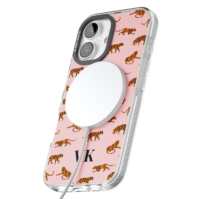 iPhone 16 Pro Max Personalised Safari Tiger Pattern on Pink Black Impact Phone Case