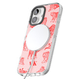 iPhone 16 Pro Max Personalised Red Tiger Outlines on Pink Black Impact Phone Case