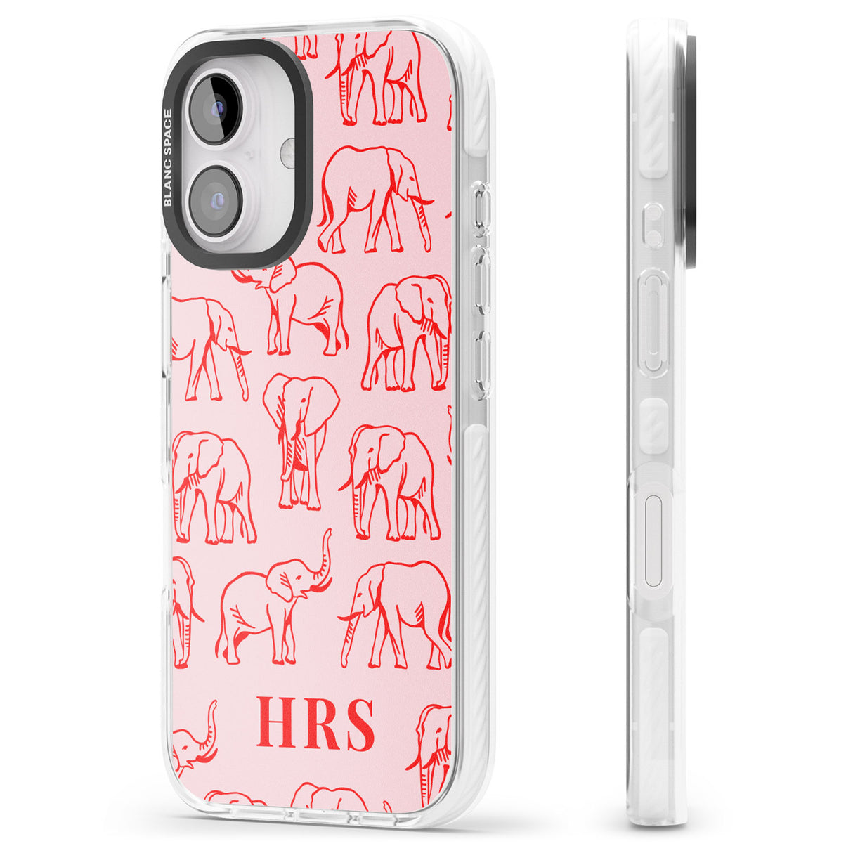 iPhone 16 Pro Max Personalised Red Elephant Outlines on Pink Black Impact Phone Case