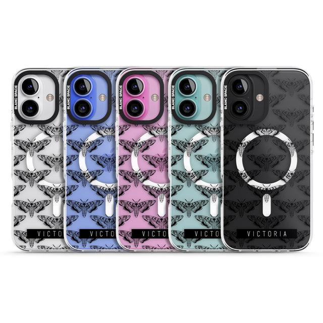 iPhone 16 Pro Max Personalised Hawk Moth Pattern Black Impact Phone Case