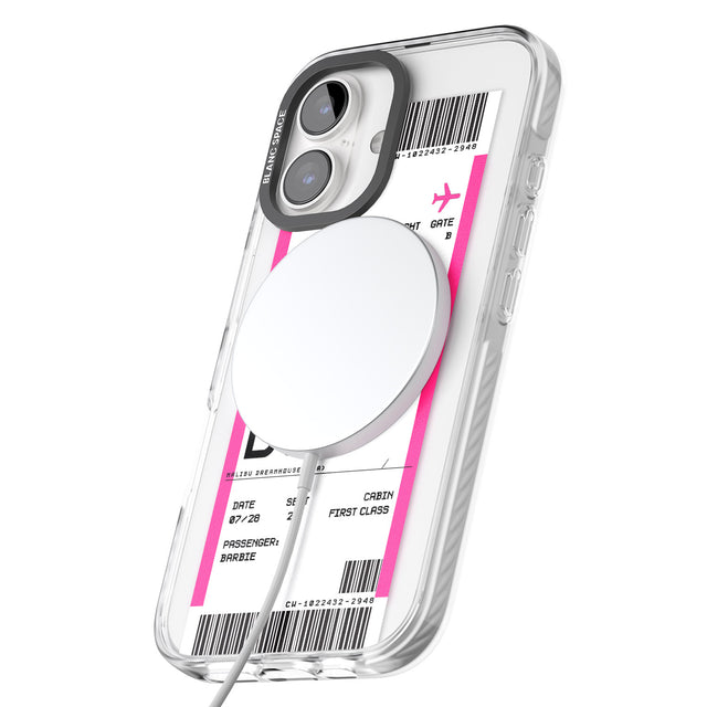 iPhone 16 Pro Max Personalised Pink Malibu Boarding Pass Black Impact Phone Case