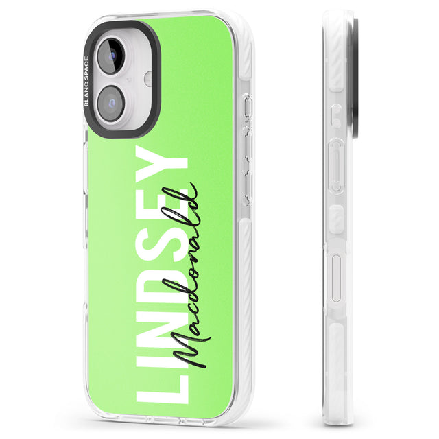 iPhone 16 Pro Max Personalised Bold Name: Lime Black Impact Phone Case