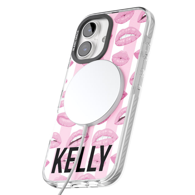 iPhone 16 Pro Max Personalised Pink Stripes & Lips Black Impact Phone Case