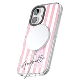 iPhone 16 Pro Max Personalised Pink Stripes & Large Monogram Black Impact Phone Case