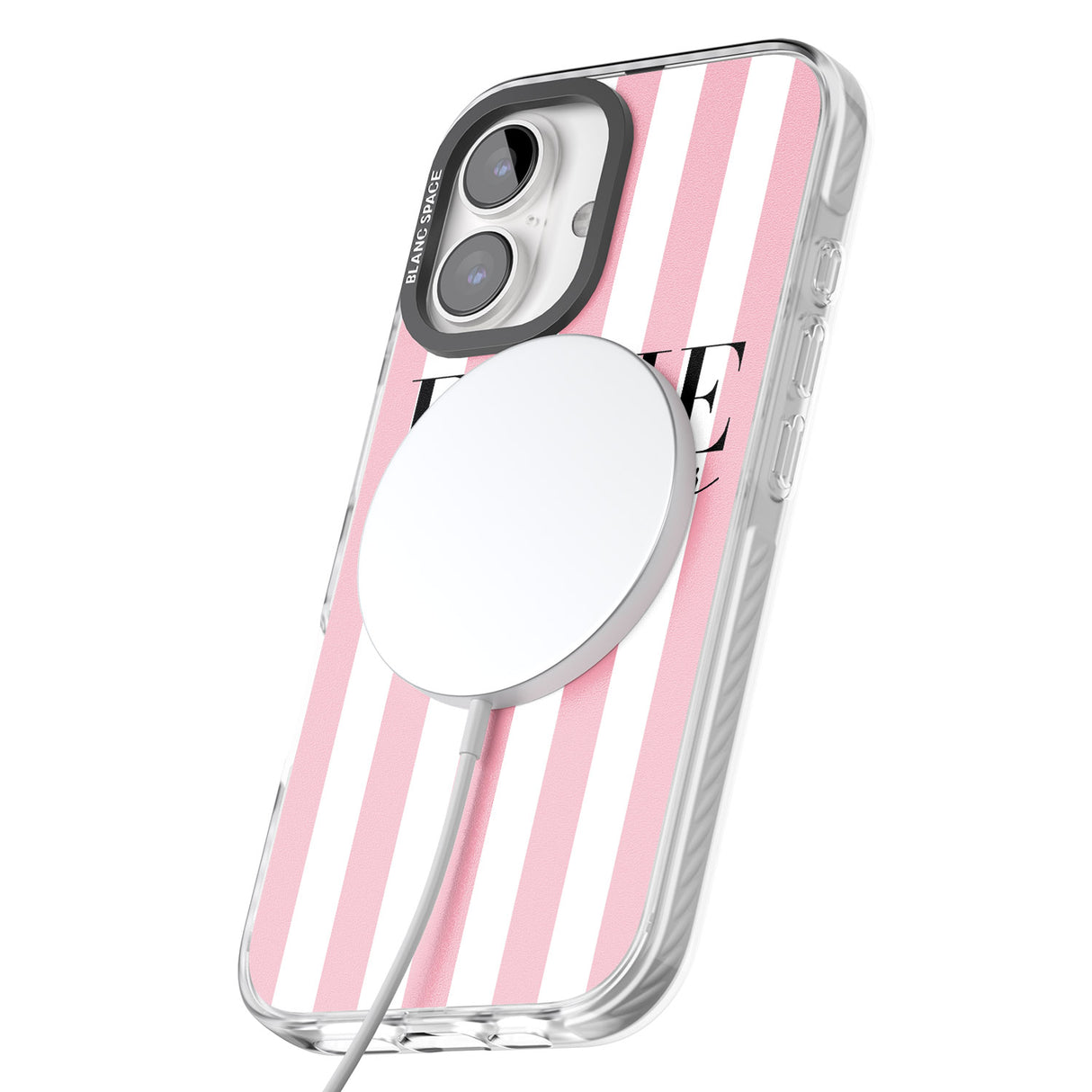 iPhone 16 Pro Max Personalised Pink Stripes Black Impact Phone Case