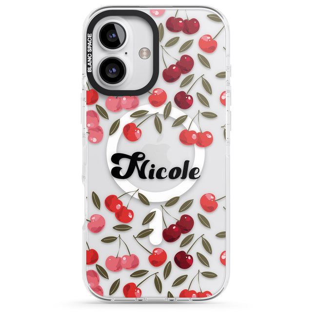 iPhone 16 Pro Max Personalised Cherry Pattern Black Impact Phone Case + Magsafe