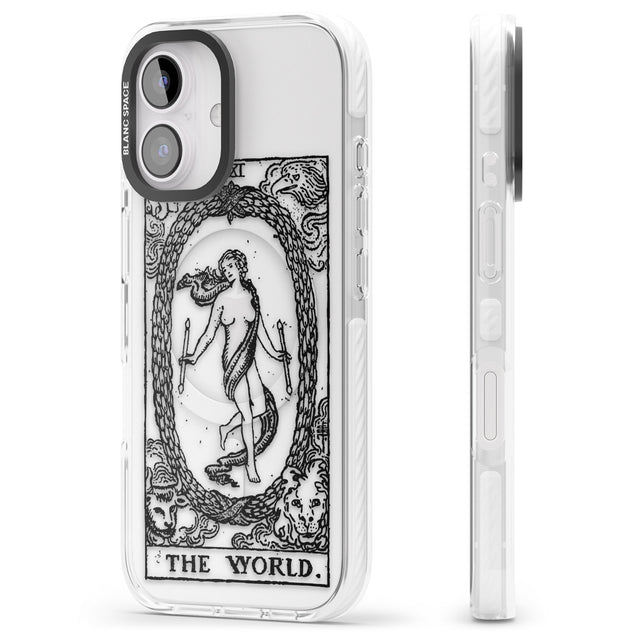 iPhone 16 Pro Max Personalised The World Tarot Card - Transparent Black Impact Phone Case