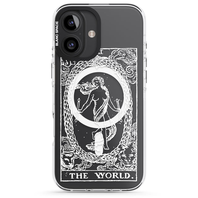 iPhone 16 Pro Max Personalised The World Tarot Card - White Transparent Black Impact Phone Case