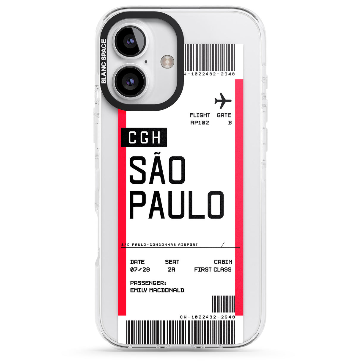 iPhone 16 Pro Max Personalised São Paulo Boarding Pass Black Impact Phone Case