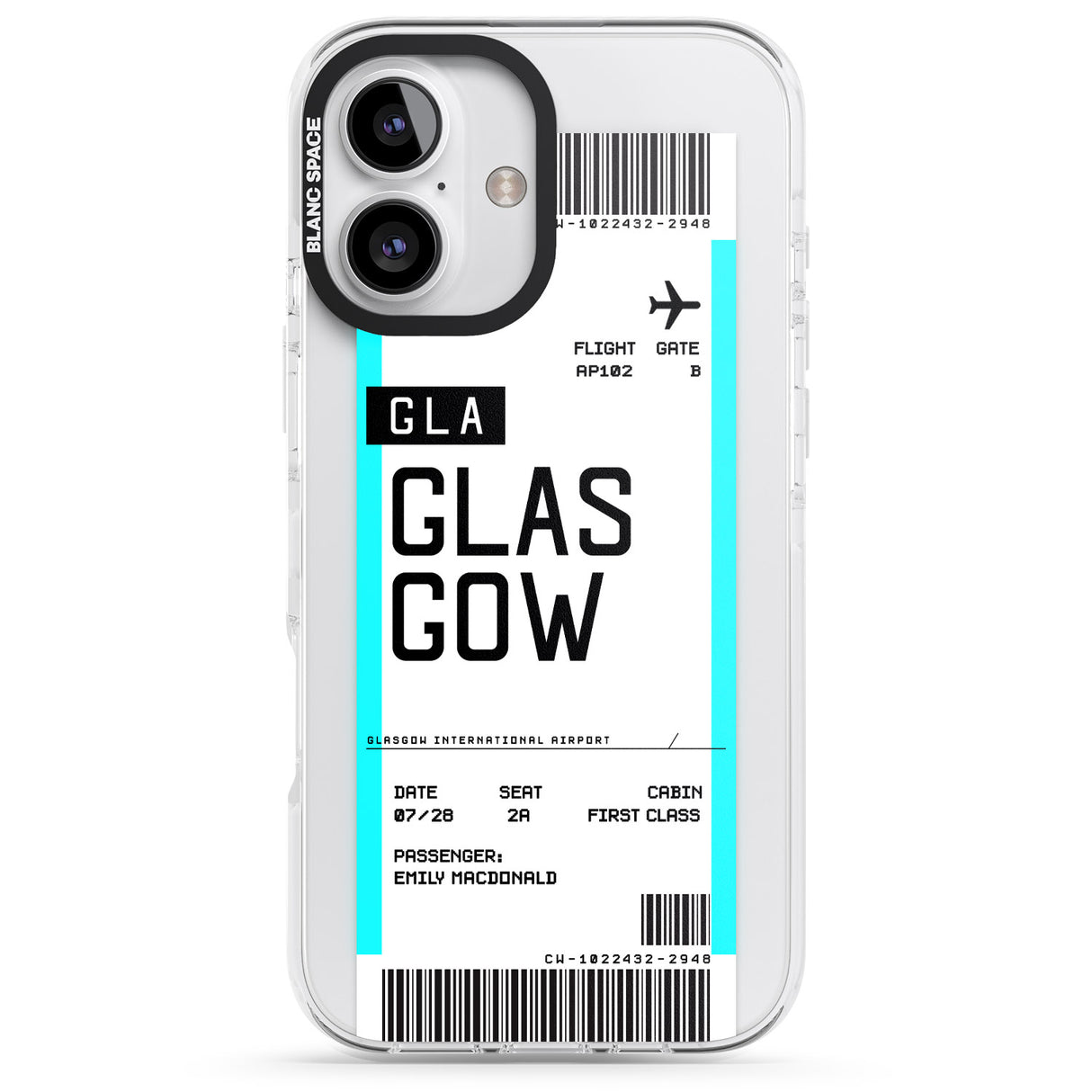 iPhone 16 Pro Max Personalised Glasgow Boarding Pass Black Impact Phone Case