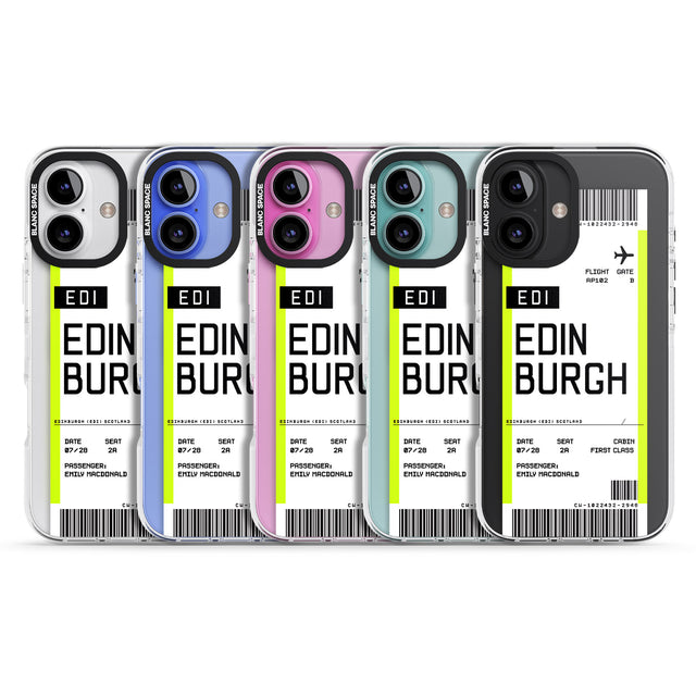 iPhone 16 Pro Max Personalised Edinburgh Boarding Pass Black Impact Phone Case