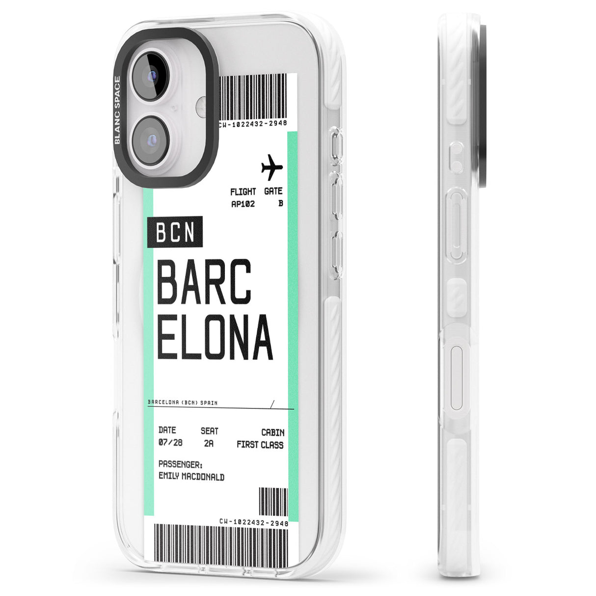 iPhone 16 Pro Max Personalised Barcelona Boarding Pass Black Impact Phone Case