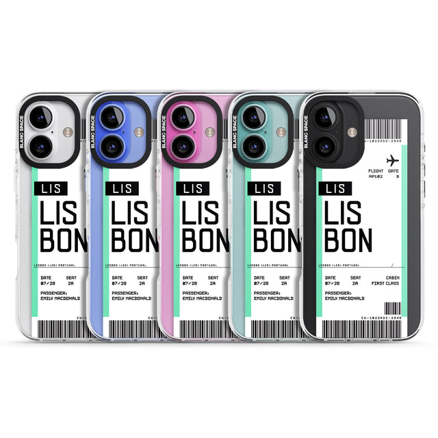 iPhone 16 Pro Max Personalised Lisbon Boarding Pass Black Impact Phone Case