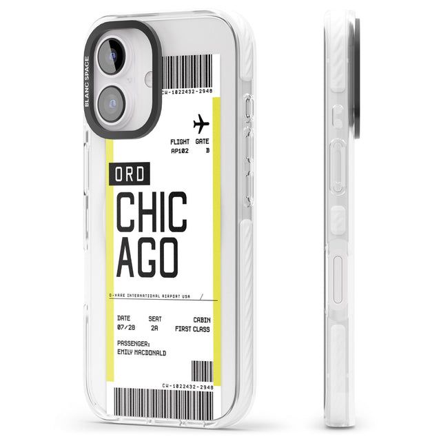 iPhone 16 Pro Max Personalised Chicago Boarding Pass Black Impact Phone Case