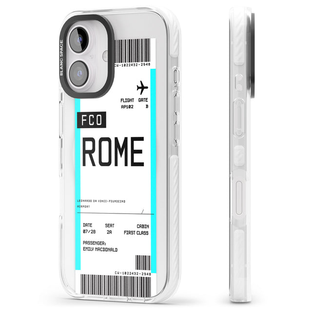 iPhone 16 Pro Max Personalised Rome Boarding Pass Black Impact Phone Case