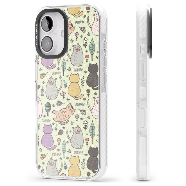 iPhone 16 Pro Max Cat Pattern Cream Black Impact Phone Case