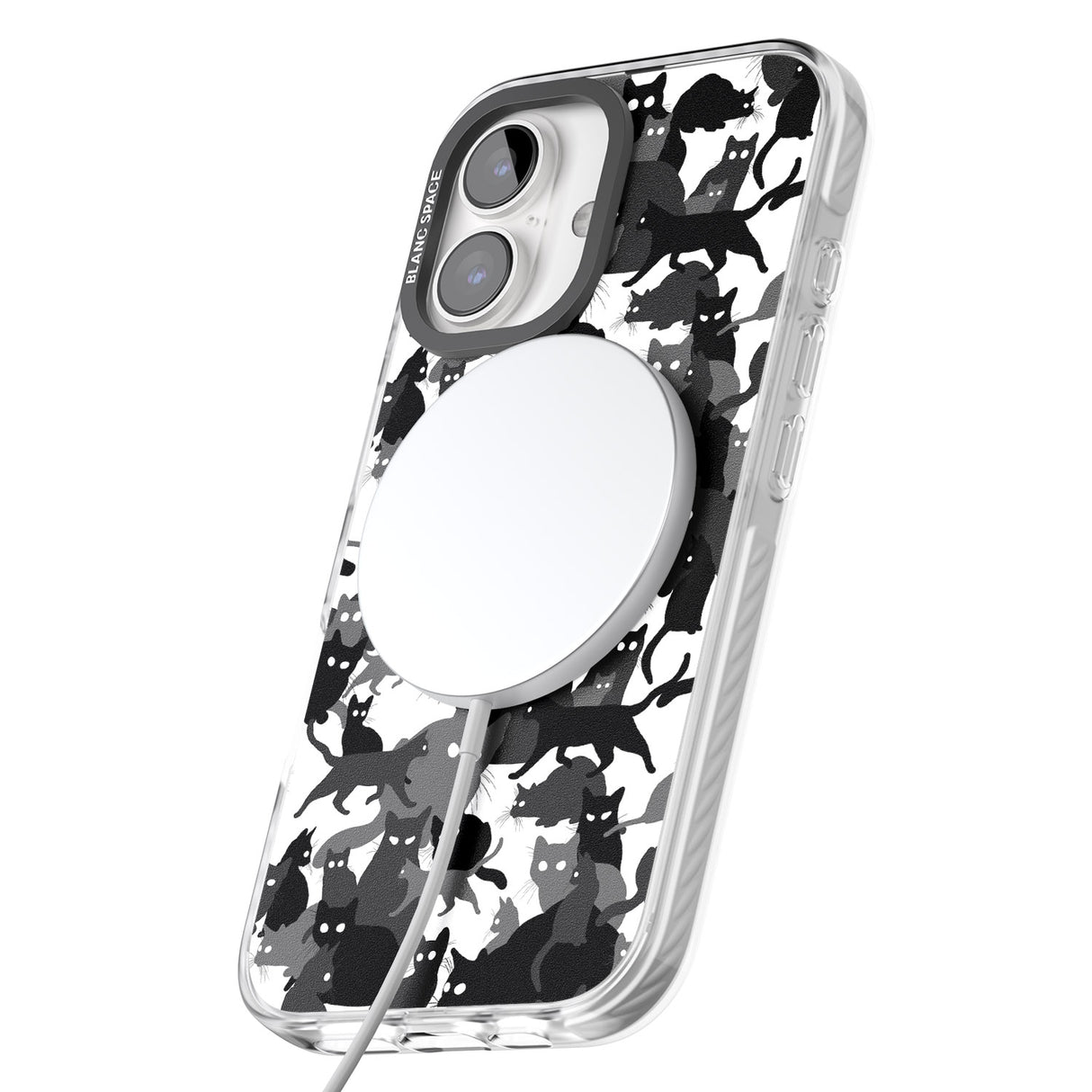 iPhone 16 Pro Max Black & White Cat Camouflage Black Impact Phone Case