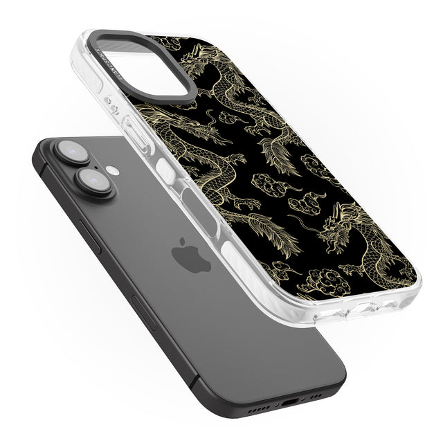 iPhone 16 Pro Max Black and Gold Dragon Pattern Black Impact Phone Case