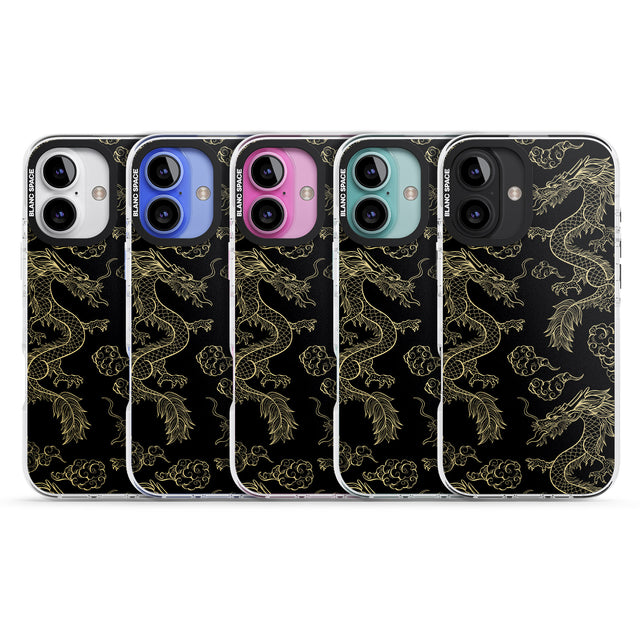 iPhone 16 Pro Max Black and Gold Dragon Pattern Black Impact Phone Case