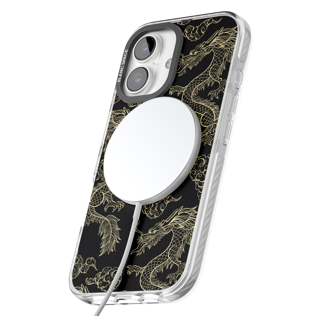 iPhone 16 Pro Max Black and Gold Dragon Pattern Black Impact Phone Case