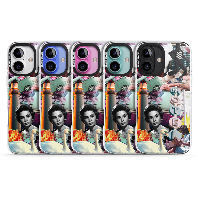 iPhone 16 Pro Max Vintage Collage: Retro Motel Black Impact Phone Case