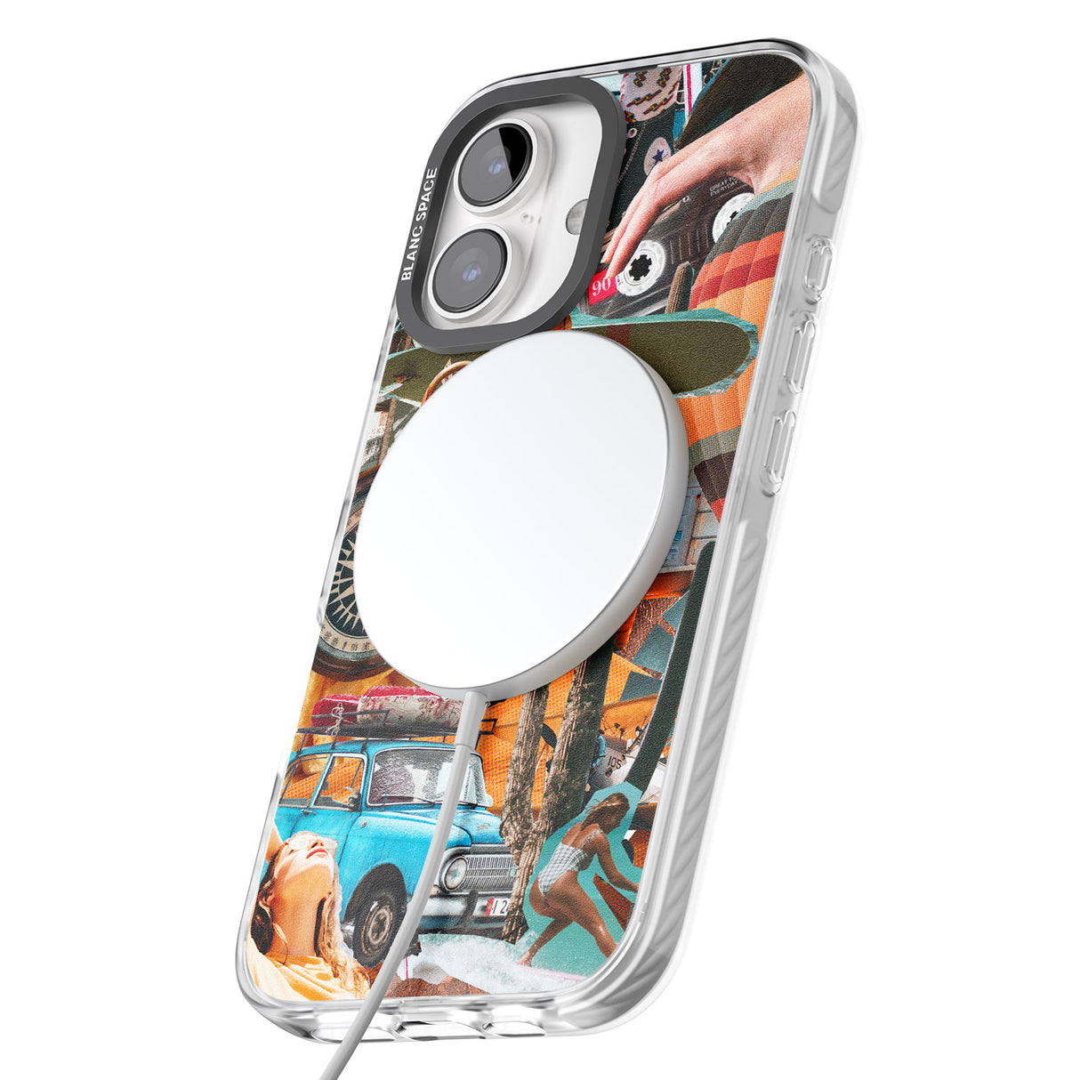 iPhone 16 Pro Max Vintage Collage: Road Trip Black Impact Phone Case